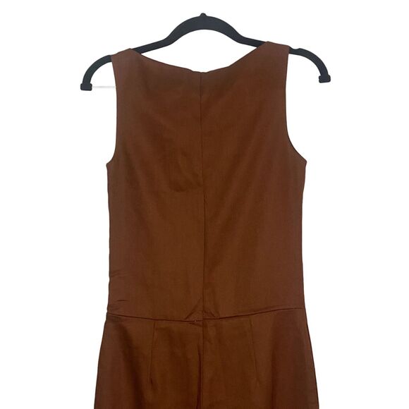 ZARA Sleeveless Jumpsuit Turned Up Hem Side Zipup Square Neck Buttons XS Brown - Picture 6 of 14